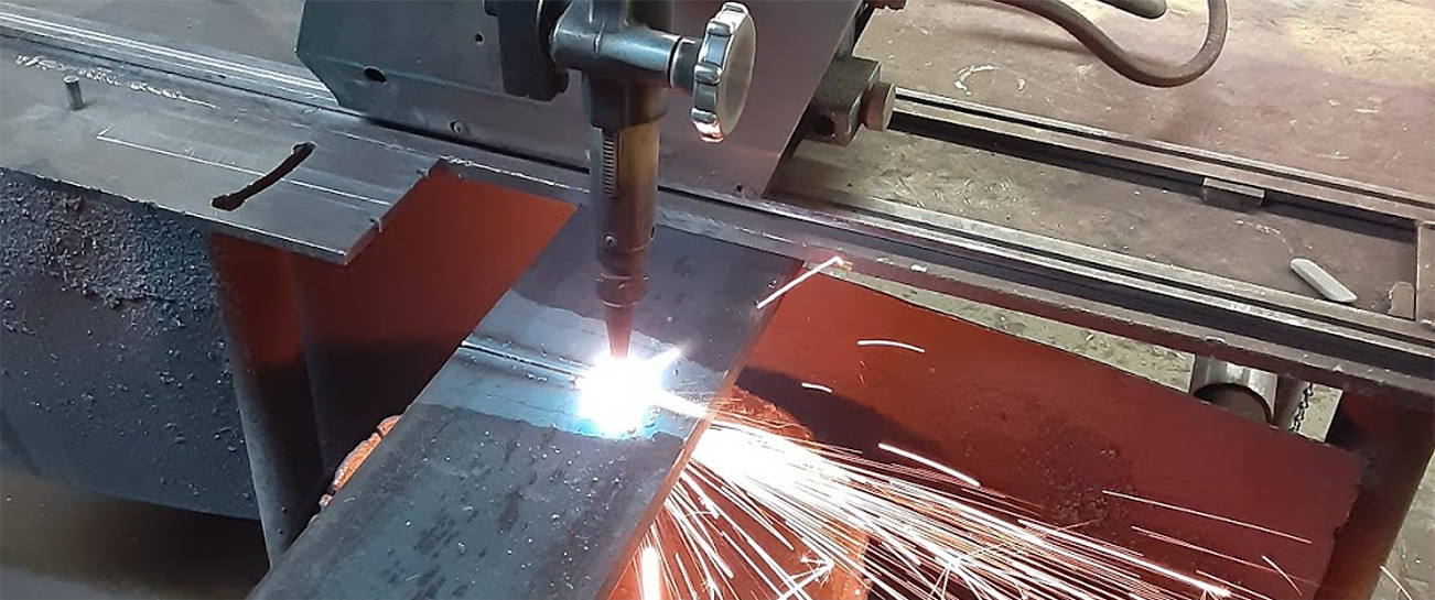 A machine cutting metal
